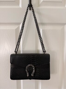 Black Textured Shoulder Bag with Decorative Metal Buckle NWOT